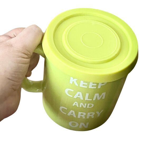 Lime Green Keep Calm and Carry On Coffee Mug w Silicone Lid - Picture 5 of 9